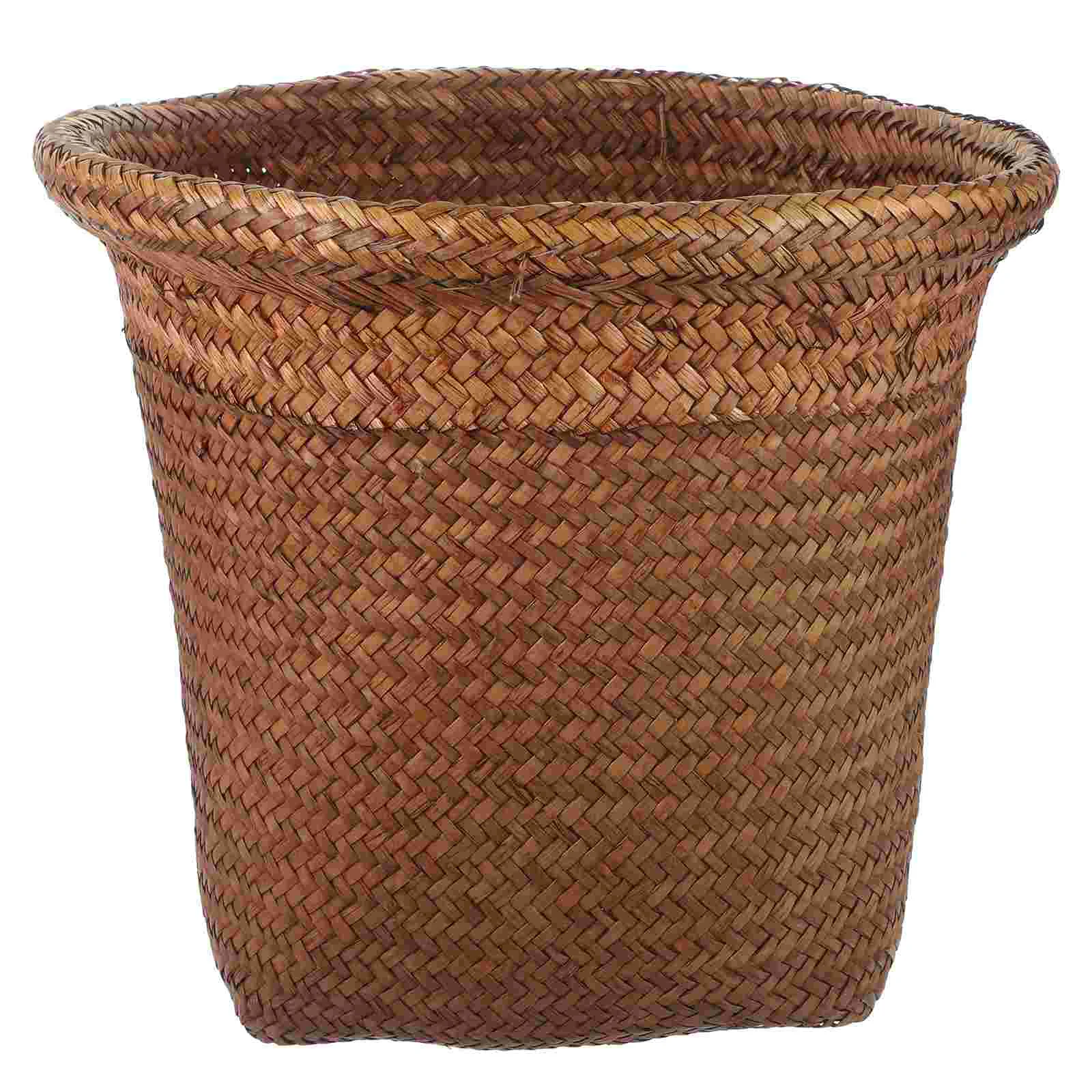 

Garbage Can Personalized Waste Paper Basket Straw Woven Wastebasket Rubbish Container Household Office Bin Holder Car
