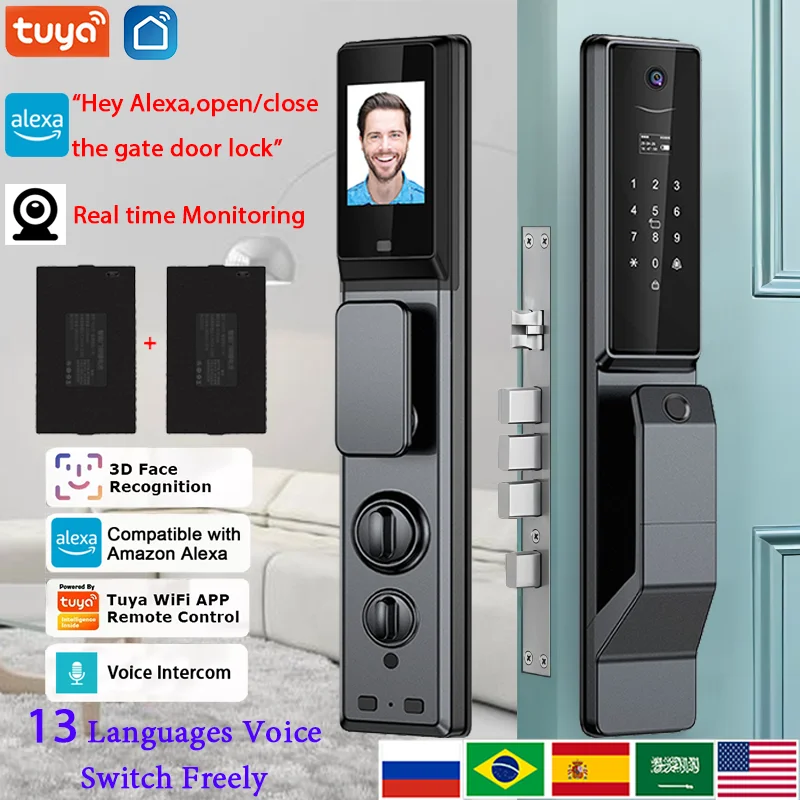 Waterproof Outdoor Smart Lock Wifi Alexa Tuya APP Aluminium Alloy Material Fingerprint Password Smart Door Lock With Camera