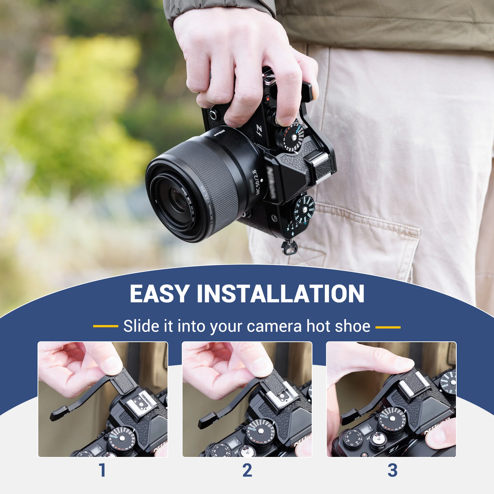 JJC Camera Metal Hot Shoe Thumbs Up Hand Grip Hotshoe bracket for Nikon ZF camera accessory