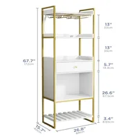 Wine Bar Cabinet with LED Lights Industrial 67" Tall Coffee Bar with Glass Rack Liquor Cabinet Wine Rack Storage Metal Wood Sid 2