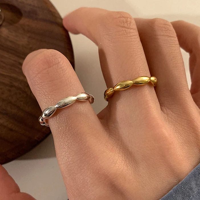 Silver Ring Silver Rings PONYKISS 925 Sterling Silver Rice Beads Round Rings for Women Trendy Opening Fine Jewelry Minimalist Personality Accessories