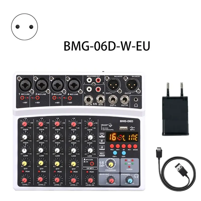 HOTA72T 휴대용 6채널 오디오 믹서 믹싱 콘솔 USB 인터페이스 사운드 카드 (99-DSP 48V 팬텀 파워 포함)