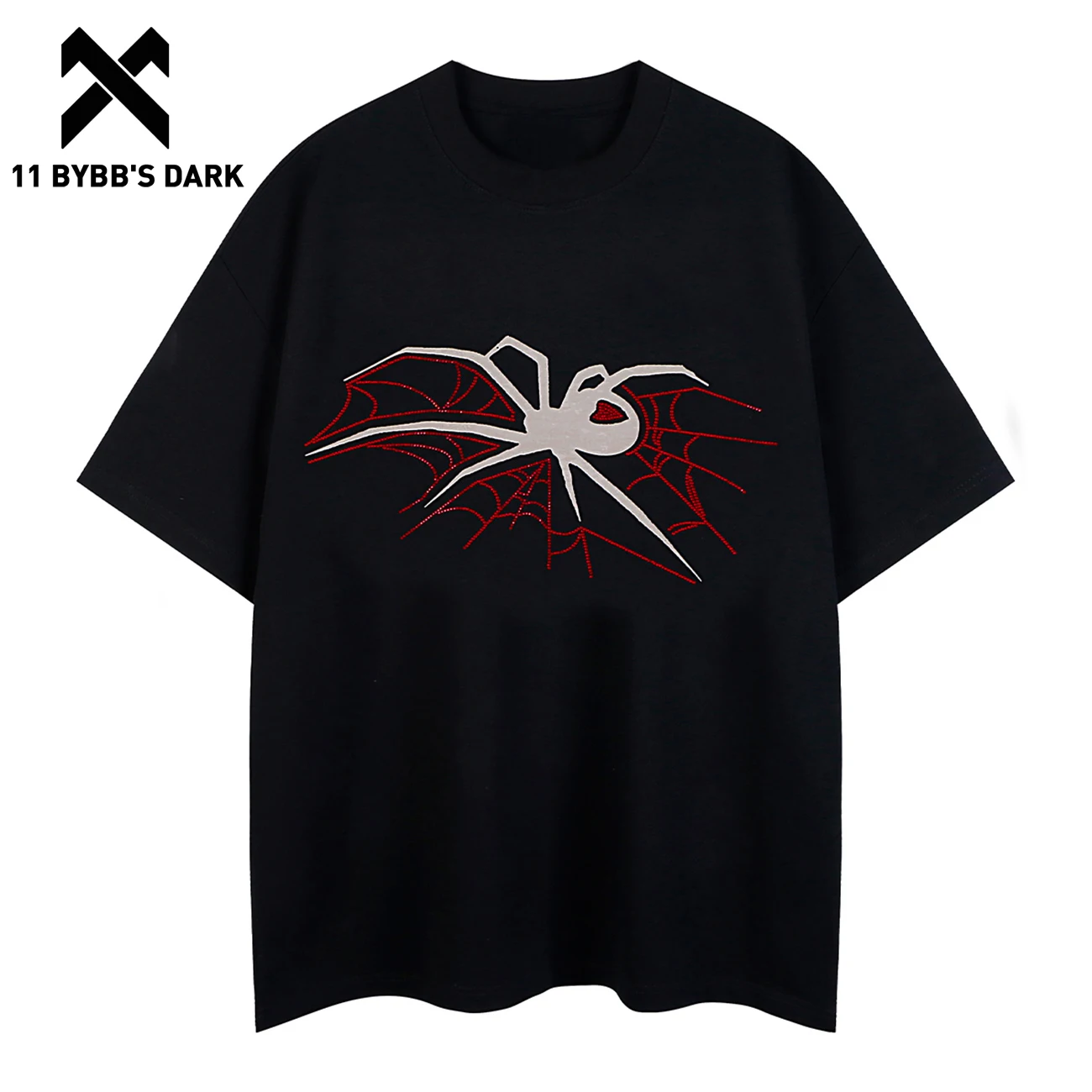 

11 BYBB'S DARK Cartoon Spider Rhinestone Print Tee 2024 Loose Casual Tshirt Summer Streetwear Tee Men Women Hip Hop Short Sleeve