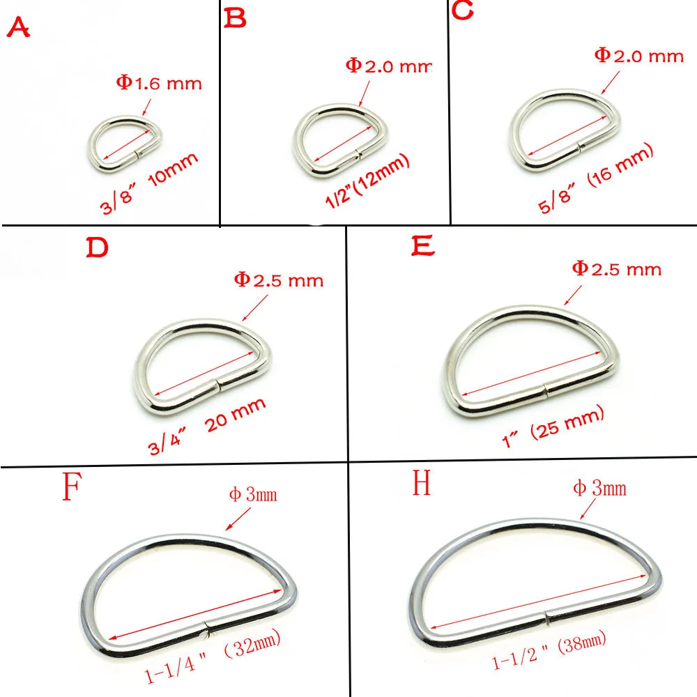 Non-Welded Nickel Plated D Ring Semi Ring Ribbon Clasp Knapsack Belt Buckle 10 Pcs/Pack