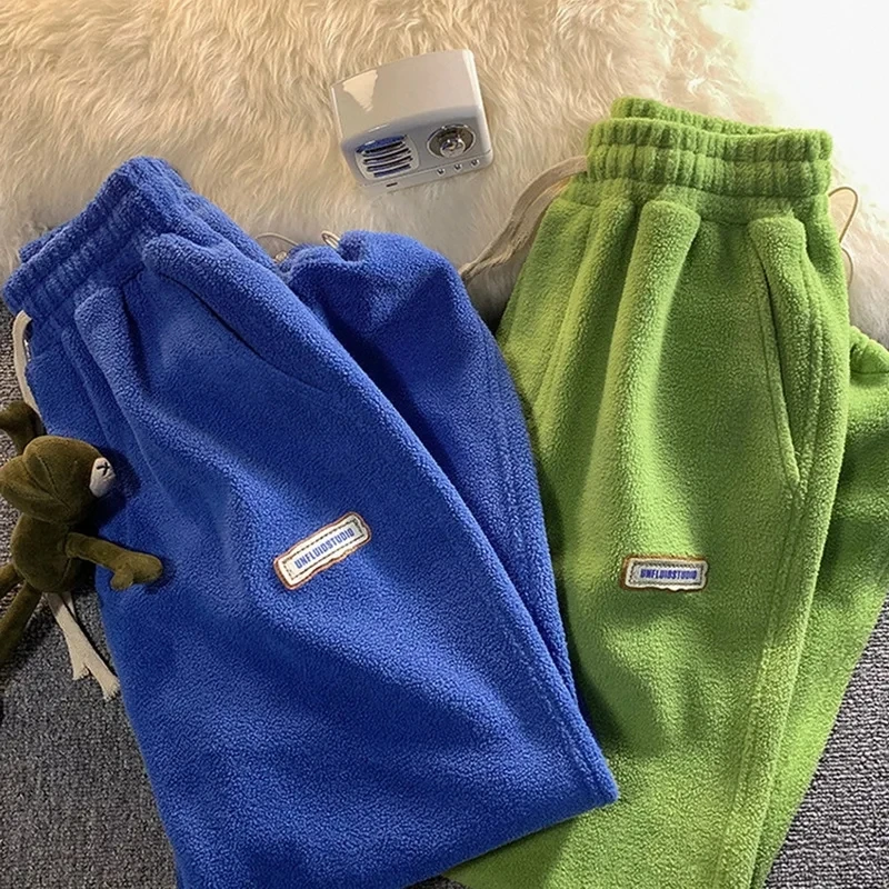 Women Pants Winter Fleece Lamb Wool Thermal High Waist Sweatpants Warm Loose Soft Velvet casual pants warm pants