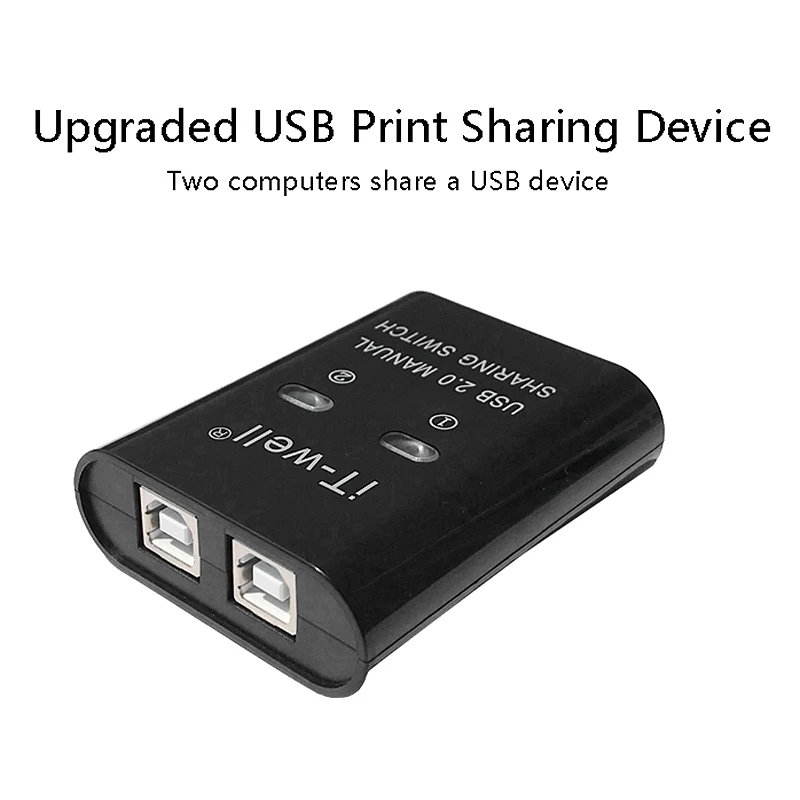 IT-Well USB 2 in 1 출력 프린터, 2 포트 수동 Kvm 변환기, 검정색