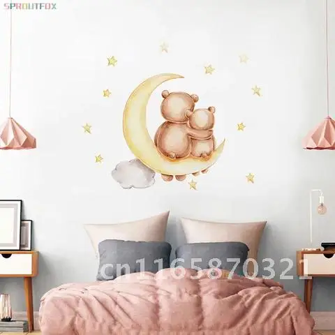 

Наклейка на стену с медведем и маленьким медведем на Луне