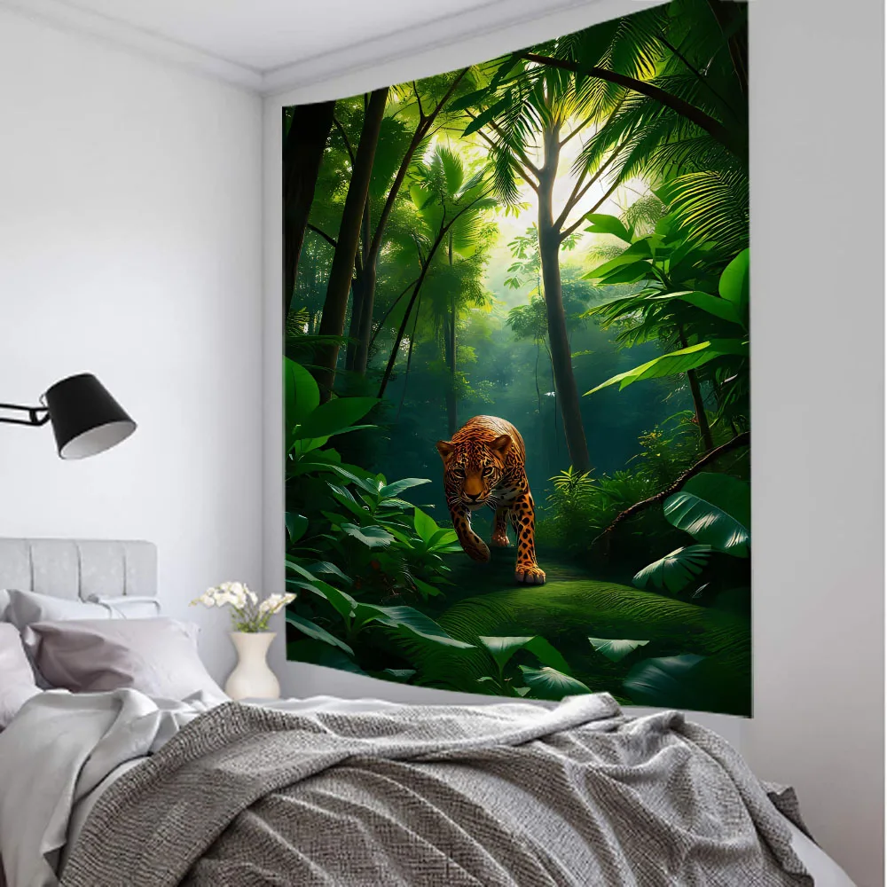 Home decoration tapestry animal forest flowers birds elephants tigers leopards dormitory bedroom art decoration wall hanging