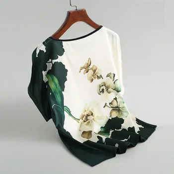 Plus Size Women Silk Satin Blouses Spring Summer Floral Printing Blouse Female Fashion Shirt Tops - Image 4