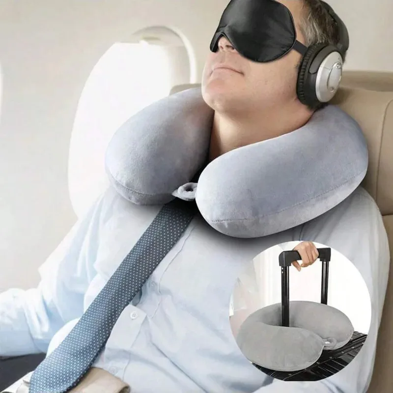 Travel Pillow Neck Pillow Airplane Traveling Car Home Office Flight Snap Strap Soft Cover 1pc