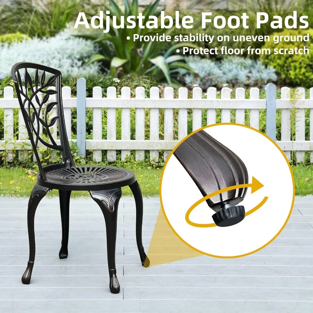 Outdoor Cast Aluminum Chairs Set of 2 All-Weather Patio Dining Chair Adjustable Feet Balcony Backyard