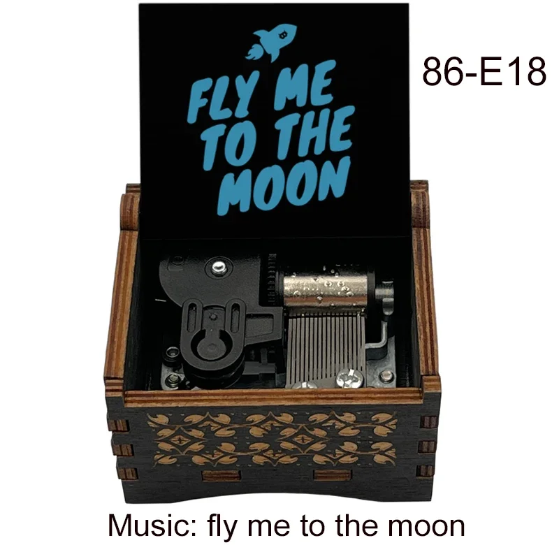 Song FLY Me To The Moon Music Box Wooden Black Print Gift for Wife Lovers Birthday Christmas Valentine's Day Home Decor 3