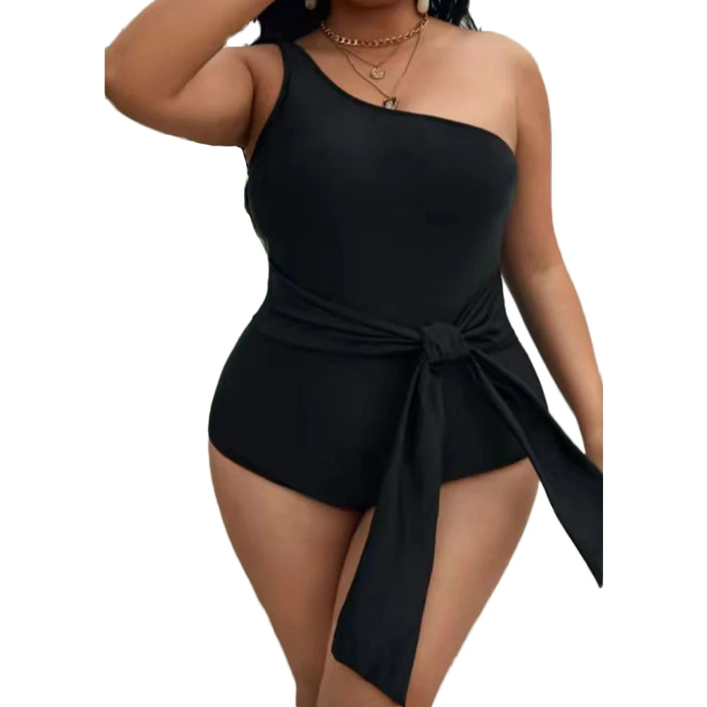 

FS 2022 Black One Shoulder Belt 4XL Plus Size Bikini Swimwear Bathing Suit Swimsuit One Piece For Women Ladies Beachwear
