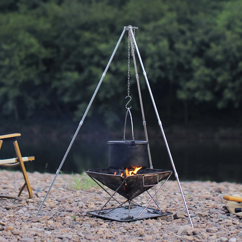 Camping Bonfire Tripod Portable Aluminum Alloy Cooking Pot Frame Tool Stainless Steel Chain Detachable Stand Camping Accessories