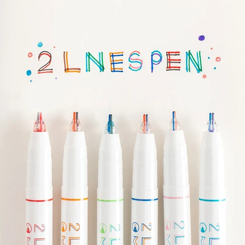 6pcs 2 Lines Colored Marker Pens DIY Drawing Painting Graffiti Pen 0.5mm Gel Pens Pigment Liner Highlighter Kawaii Stationery