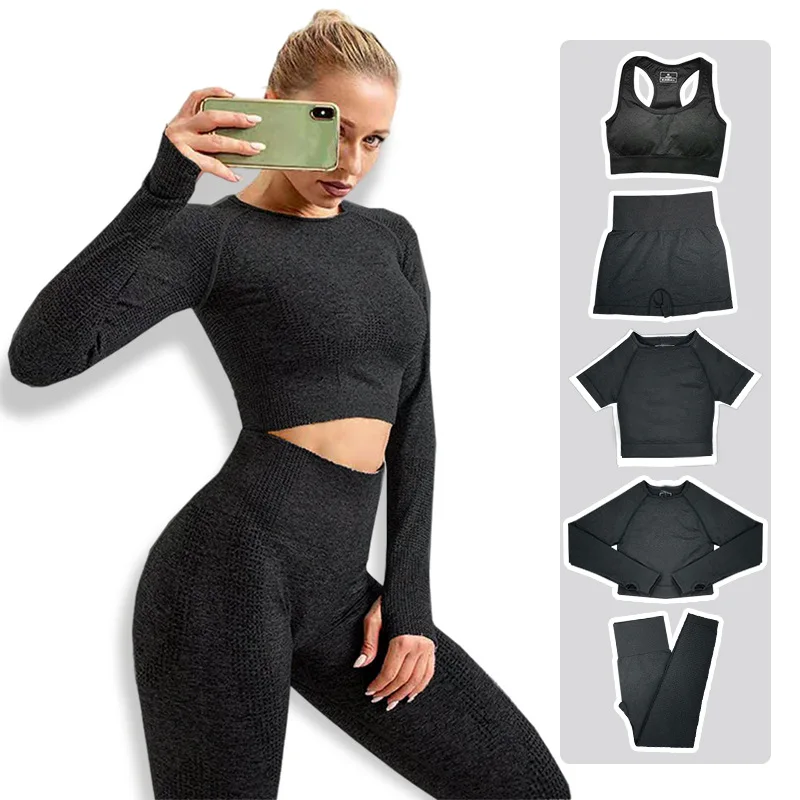 

Seamless Dot Running Sports Bra Short Sleeve Quick Drying Pants Yoga Suit Set for Women