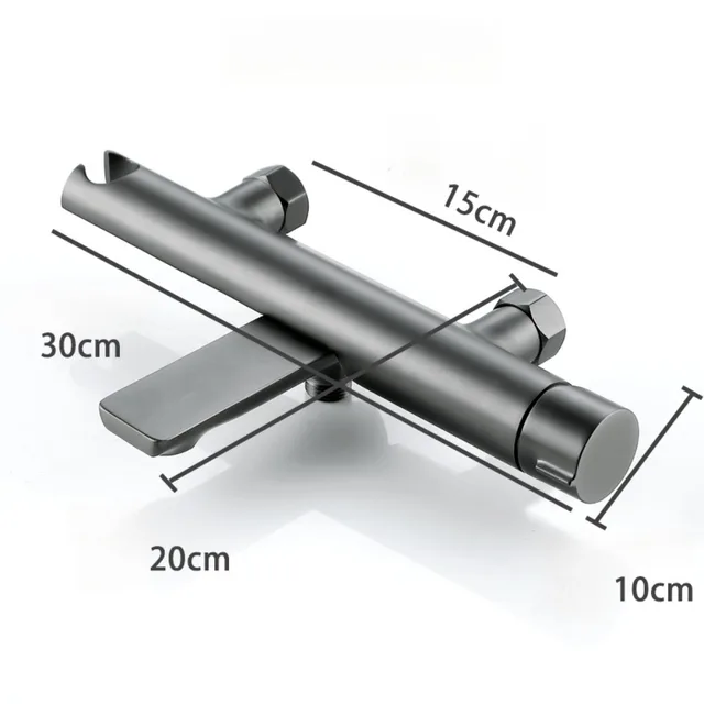 ก๊อกน้ําข้างอ่างอาบน้ําแบบขยายสีเทาปืนหรูหราน้ําร้อนและน้ําเย็นวาล์วผสมทองเหลืองพร้อมฝักบัวปืนฉีด 4