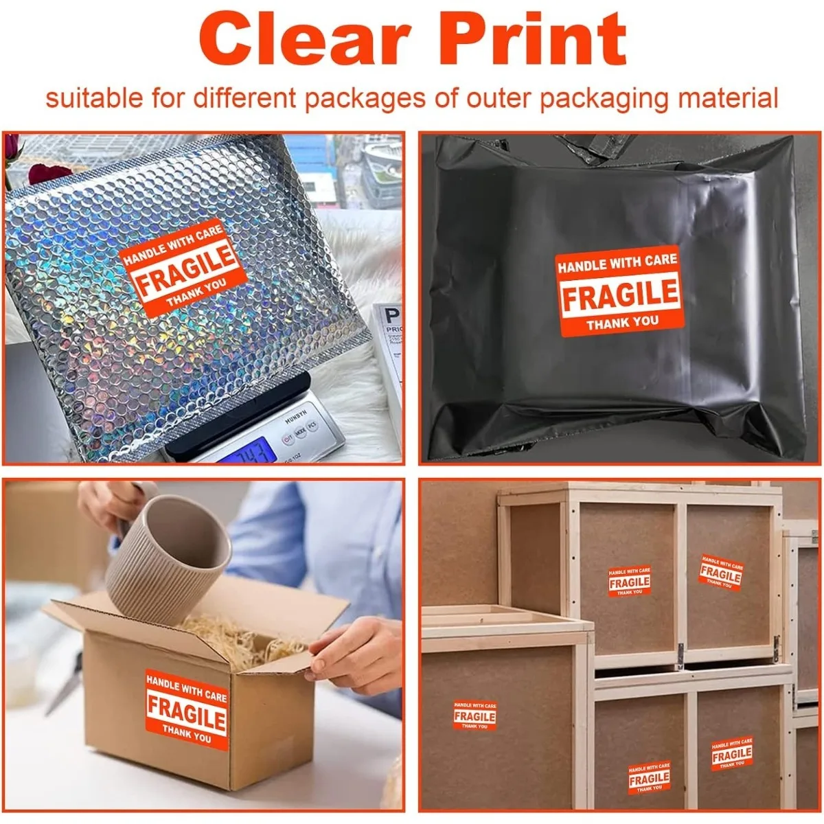 2"x 3" Fragile Stickers 500 Labels Per Roll Strong Adhesive (Handle with Care,Thank You) Labels for Shipping Moving,Do Not Bend