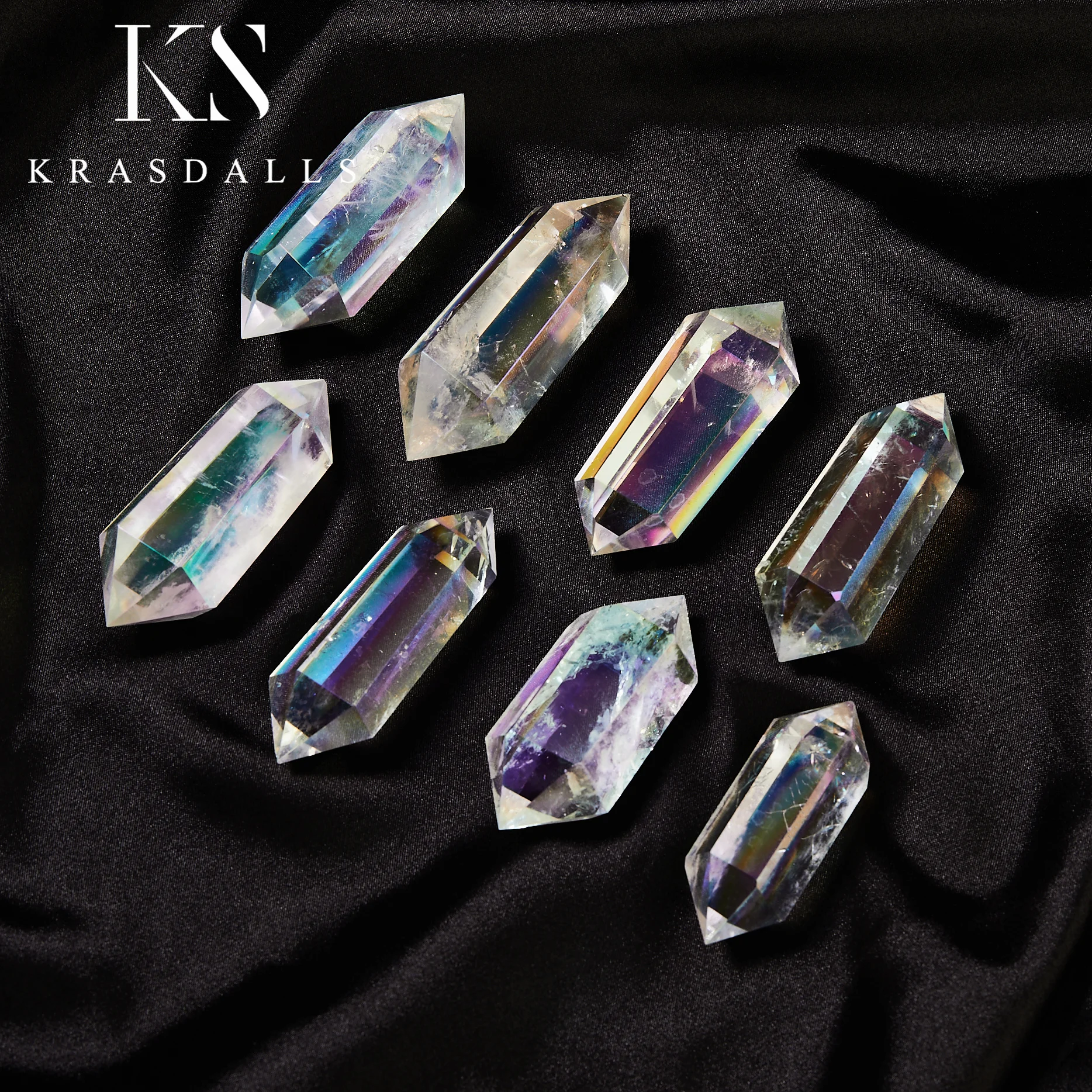 

Crystal Electroplate Angel Aura Double Point Prism Crafts Natural Stone Tower Energy Mineral White Quartz Wand Home Decoration