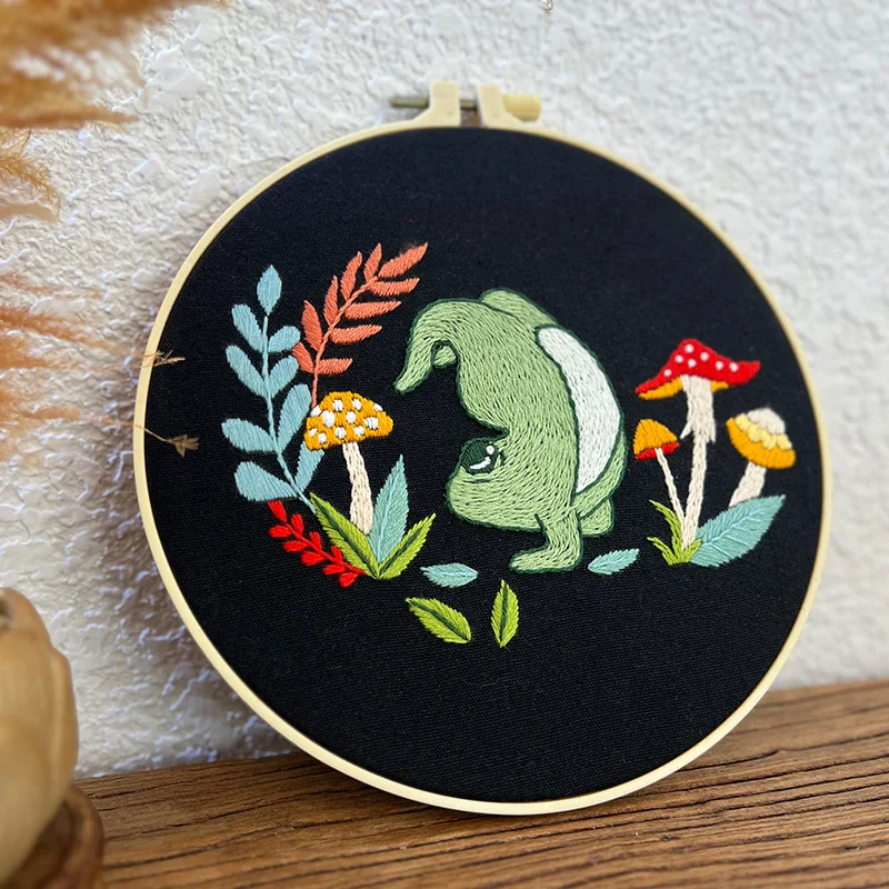 Stamped Embroidery Kit for Beginners with Cute Dancing Frog Cross Stitch kit Color Threads Beach Ocean Style Cross Stitch Kit