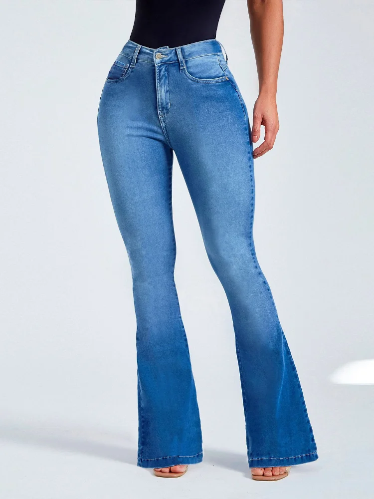 

Jeans for Women Fall Winter High Waist Slim Flare Denim Blue Pants Trousers