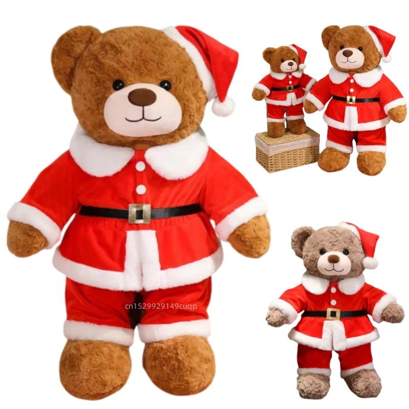 New 48/78cm Christmas Bear Plush Pillow Toy Cartoon Santa Bear Soft Stuffed Doll Cute Christmas Party Decor Kids Xmas Gifts