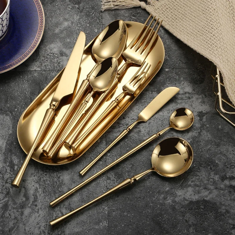 Bright Gold 18/10 Stainless Steel Luxury Cutlery Dinnerware Tableware Set - Image 5