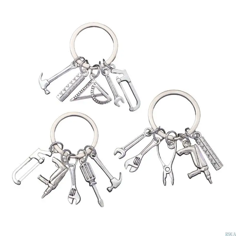 R9UA 금속 키 체인 망치 드라이버 렌치 Pincer 키 링 액세서리가있는 키 체인