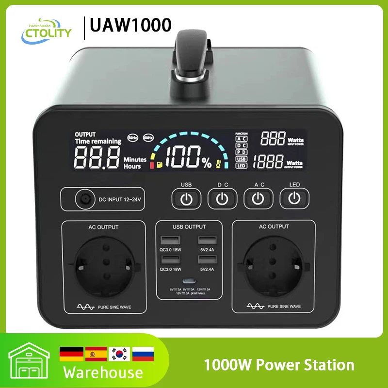 1000w Portable Power Station Solar Generator Camping Car Battery Power