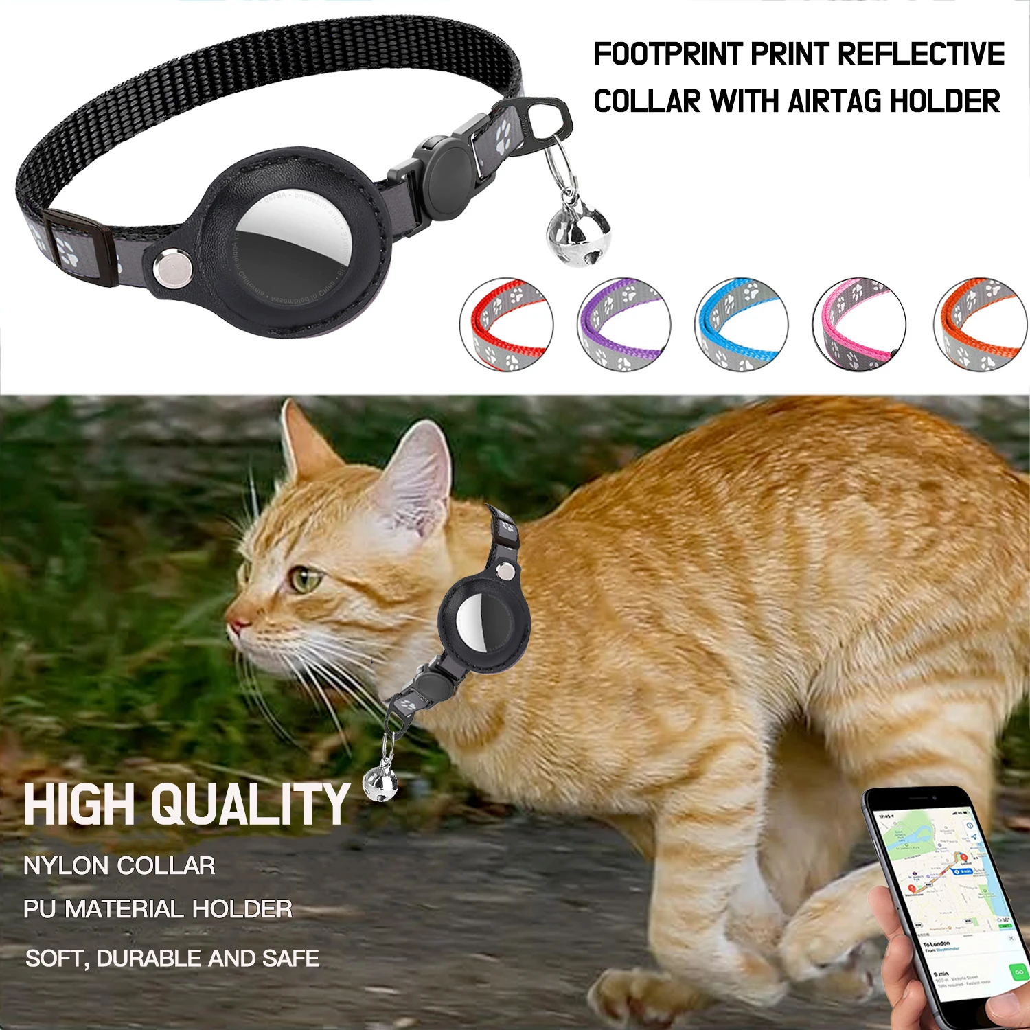 

Anti-Lost Cat Collar for Apple Airtag Tracker Protective Holder with Reflective Dog Collar Pets Accessories Kitten Pet Supplies