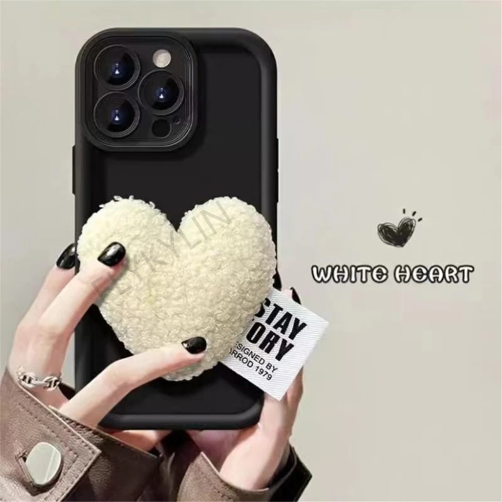 3D Plush Love Heart Soft Silicone Shockproof Phone Case Cover