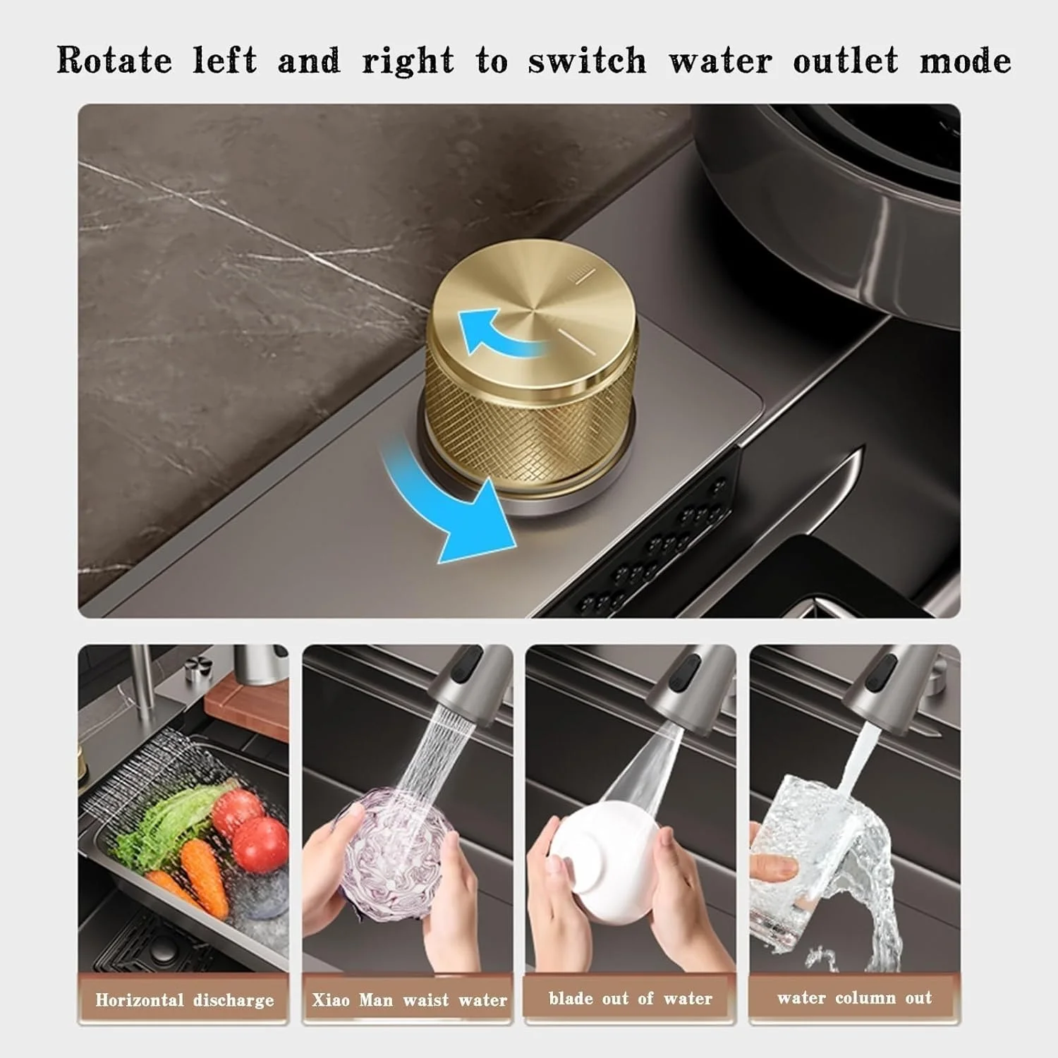 Kitchen Sink Feiyu Waterfall Sink 304 Stainless Steel Black with Cup Washer And Knife Holder Kitchen Household Washbasin