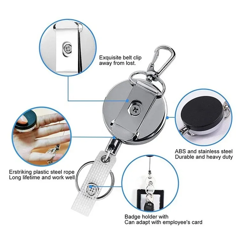 Retractable Lanyard Badge Credit Card Holder Cover Case Badge Reel with Keychain for ID Name Badges Staff Work Pass Card Clip 3
