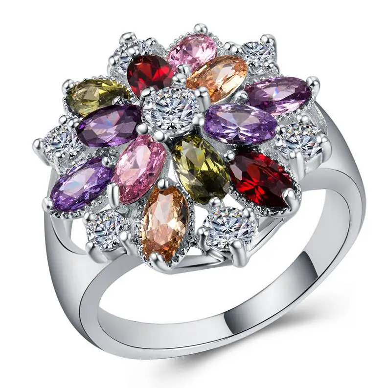 Engagement Rings Flower Collection Exquisite Colorful Cubic Zircon Flower Engagement Ring for Women Party Jewelry Hand Accessories Size 6-10