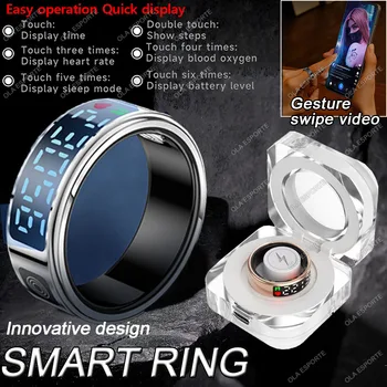 2025 Smart Ring LED Touch Display Screen Gesture Swipe Video Heart Rate Health Monitoring 5ATM Waterproof Smart Rings Men Women 1