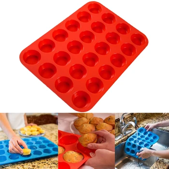 24-Hole Cake Mold Silicone Soap Cookies Cupcake Bakeware Pan Tray Mould Home Mini Muffin Cup 3D Non-stick Jelly&Candy Mold