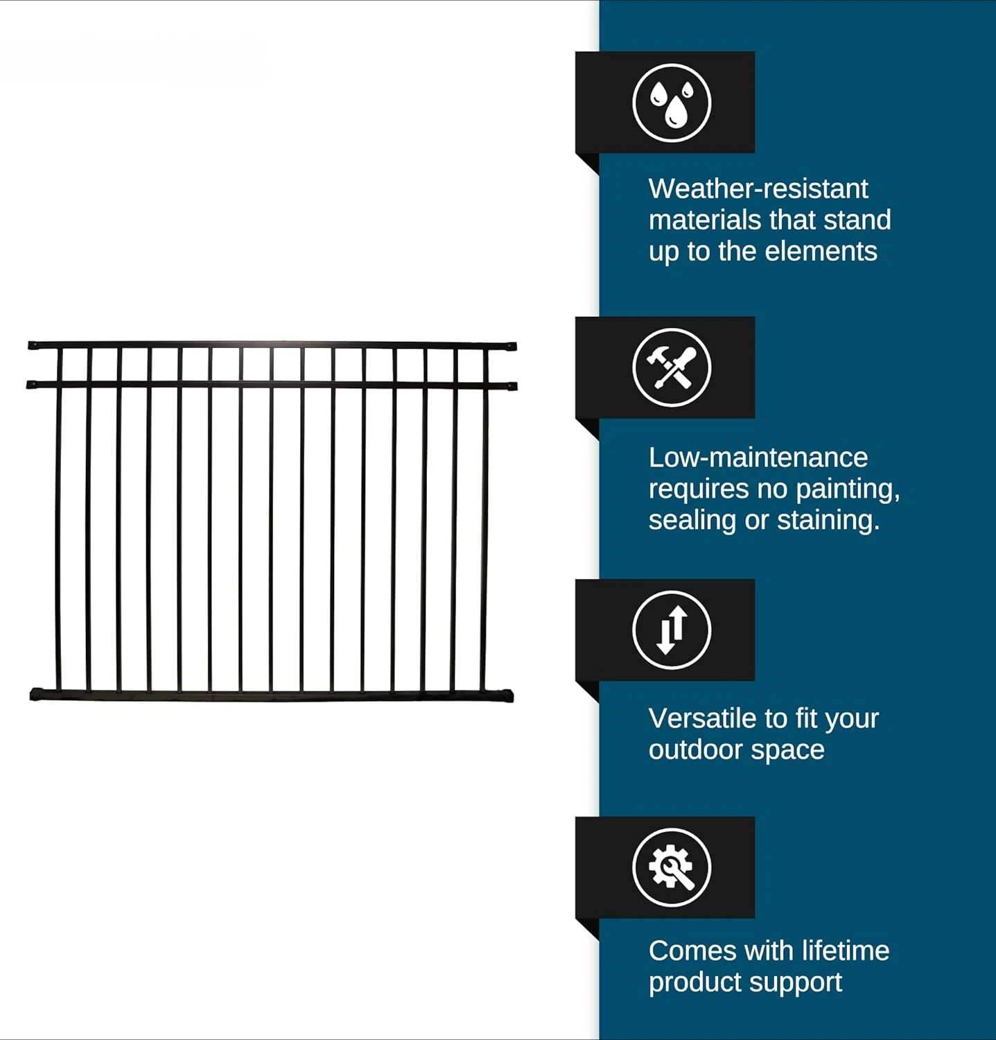 Cypress Aluminum Fence Kit &ndash; DIY Kit for Backyard and Garden Fencing, Made with Durable Powder-Coated Aluminum