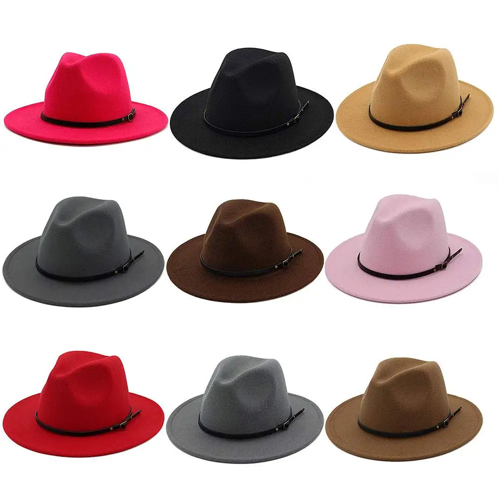 

Womens Felt Hat Gentleman Style Fedoras Big Brim Men Hats Women British Style Trilby Caps Vintage Church Hats Flat Brim jazz cap