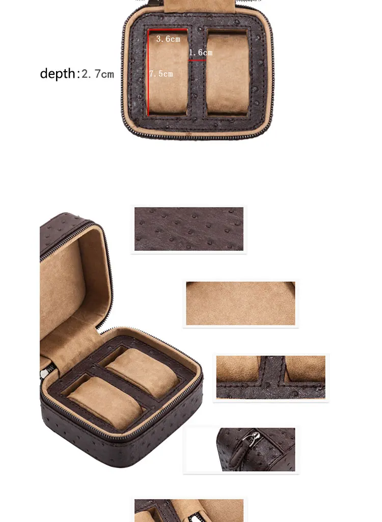 Watch Organizer Fashion Leather Ostrich Leather Watch Bag Portable Zipper Leather Watch Storage Box Travel Watch Bag Watch Case