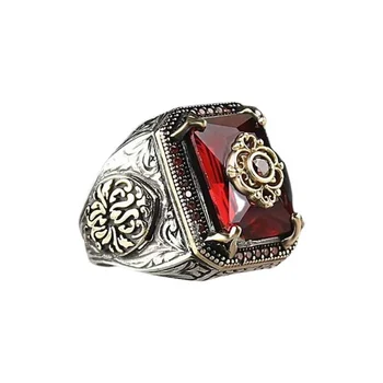 Vintage Punk Windmill Ring Silver Color with Red Zircon Stone Fine Jewelry Fashion Rings for