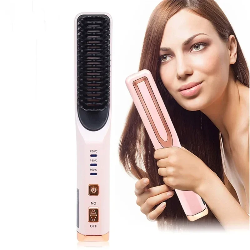 

Wireless Portable Multifunctional straightener brush electric heat comb curler hair Anti-Scald Fast Heating Brush modeling tool