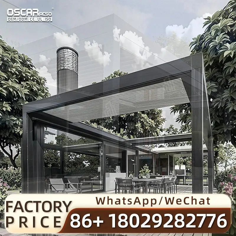 Outdoor Motorized Pavilion with Sliding Doors and Blinds Prefab for Homes Model IM18 Ideal for Backyards and Gardens in US pergo