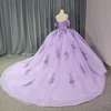 Shiny Scoop Shiny Quinceanera Dress Party Gown Purple Princess Lace Appliques Beads Crystal Off The Shoulder For 16 Year 1265 2