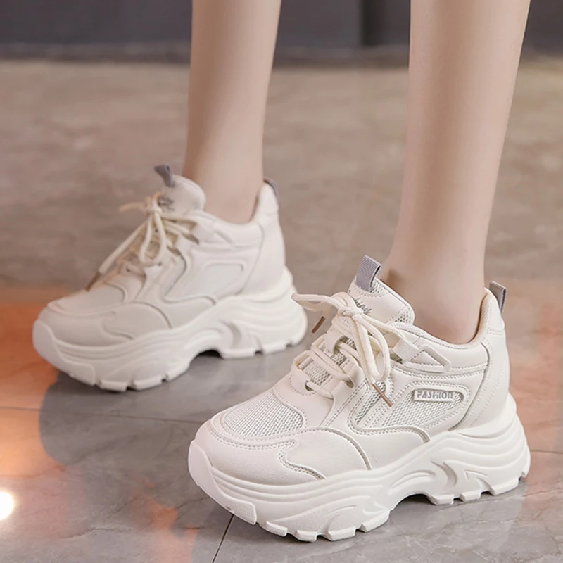 Rimocy Hidden Heels Sneakers for Women Breathable Mesh Platform Sports Shoes Woman Mix Color Height Increasing Casual Shoes