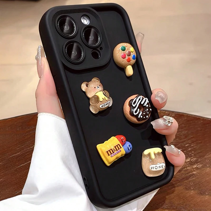 Adorable 3D Bear Honey Donut Coffee Silicone Phone Case - Shockproof Soft Cover