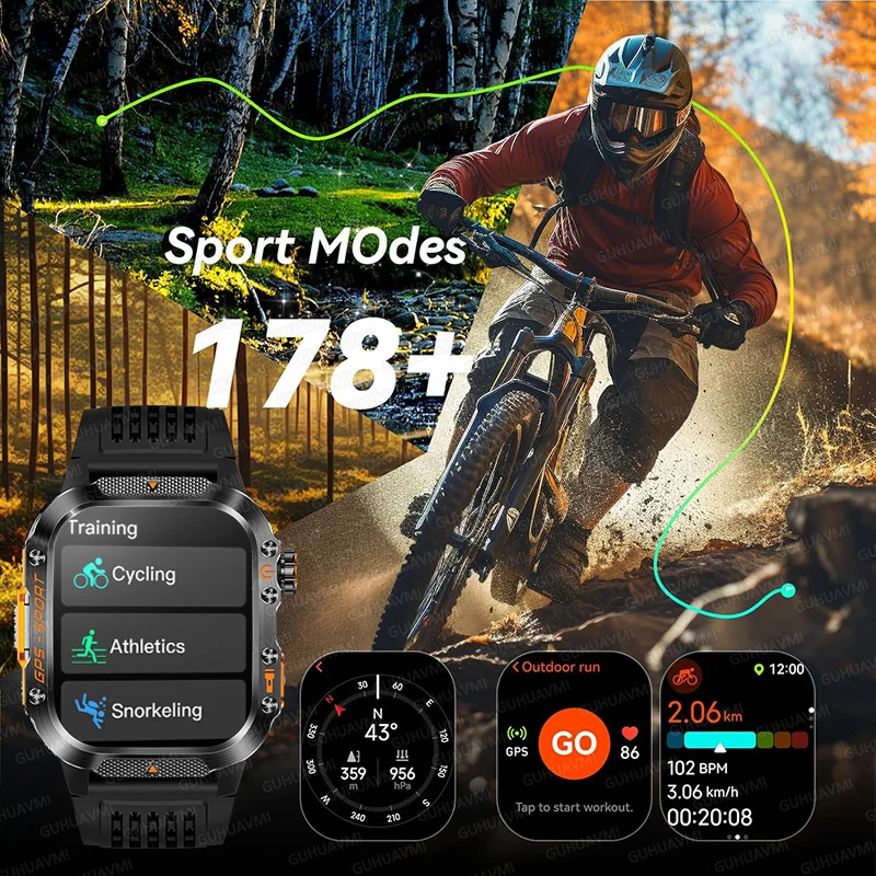 2025 New GPS Military Outdoor Sports Smart Watch Men 2.01-inch AMOLED 3ATM IP69K Waterproof Compass Call Swim Fitness Smartwatch