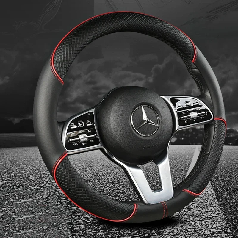 Leather Car Steering Wheel Cover Anti Slip Three Dimensional