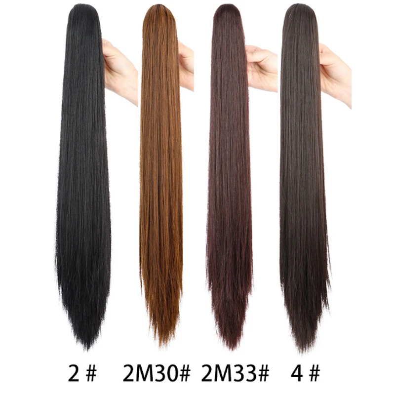 Synthetic 24Inch  Claw Clip On Long Straight Ponytail Natural Soft Hair Extension Black Brown for Women Use
