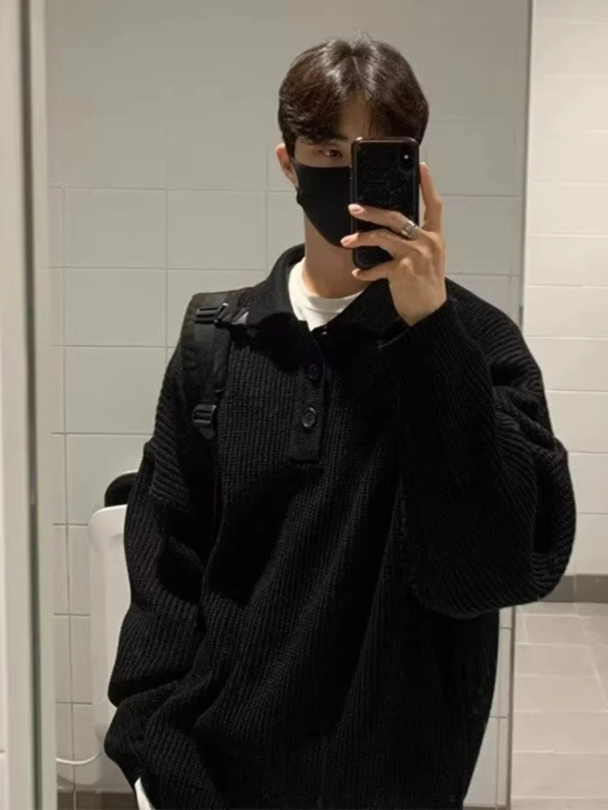 Retro American Knitted Sweater Men's Casual Oversize  Collar Autumn Winter Leisure Versatile Faion Brand Pure Color