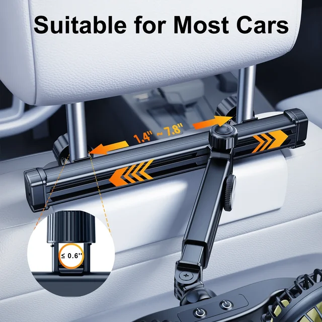 Hipacool Extension Arm Dual-Head Fan for Car Headrest 360° Rotation Air Cooling Fan Angle Adjustable 3-Speed Wind Brushless Fan 6